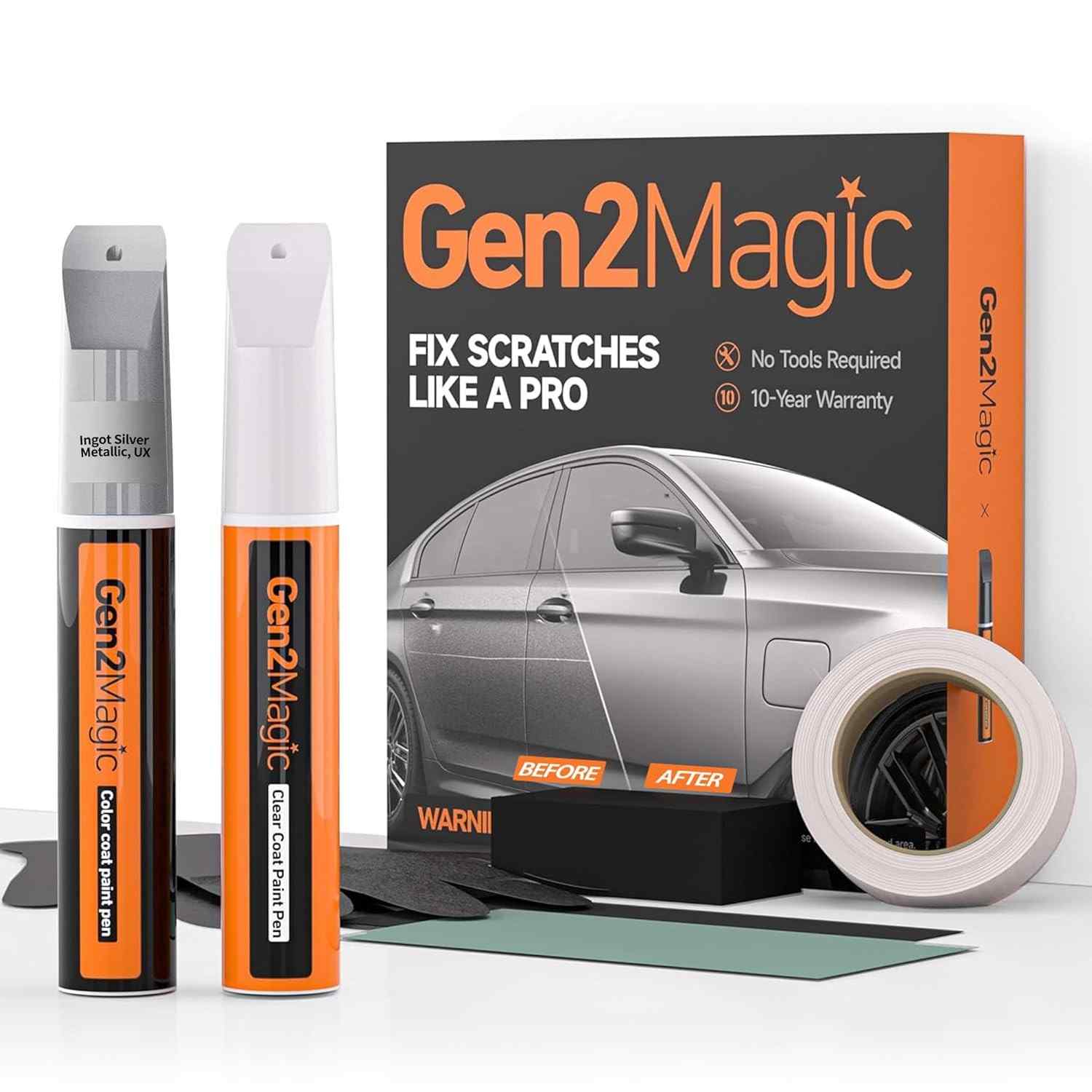 Kit Caneta de Retoque para Ford - Cor Prata Lingote (Ingot Silver) com Revestimento Transparente