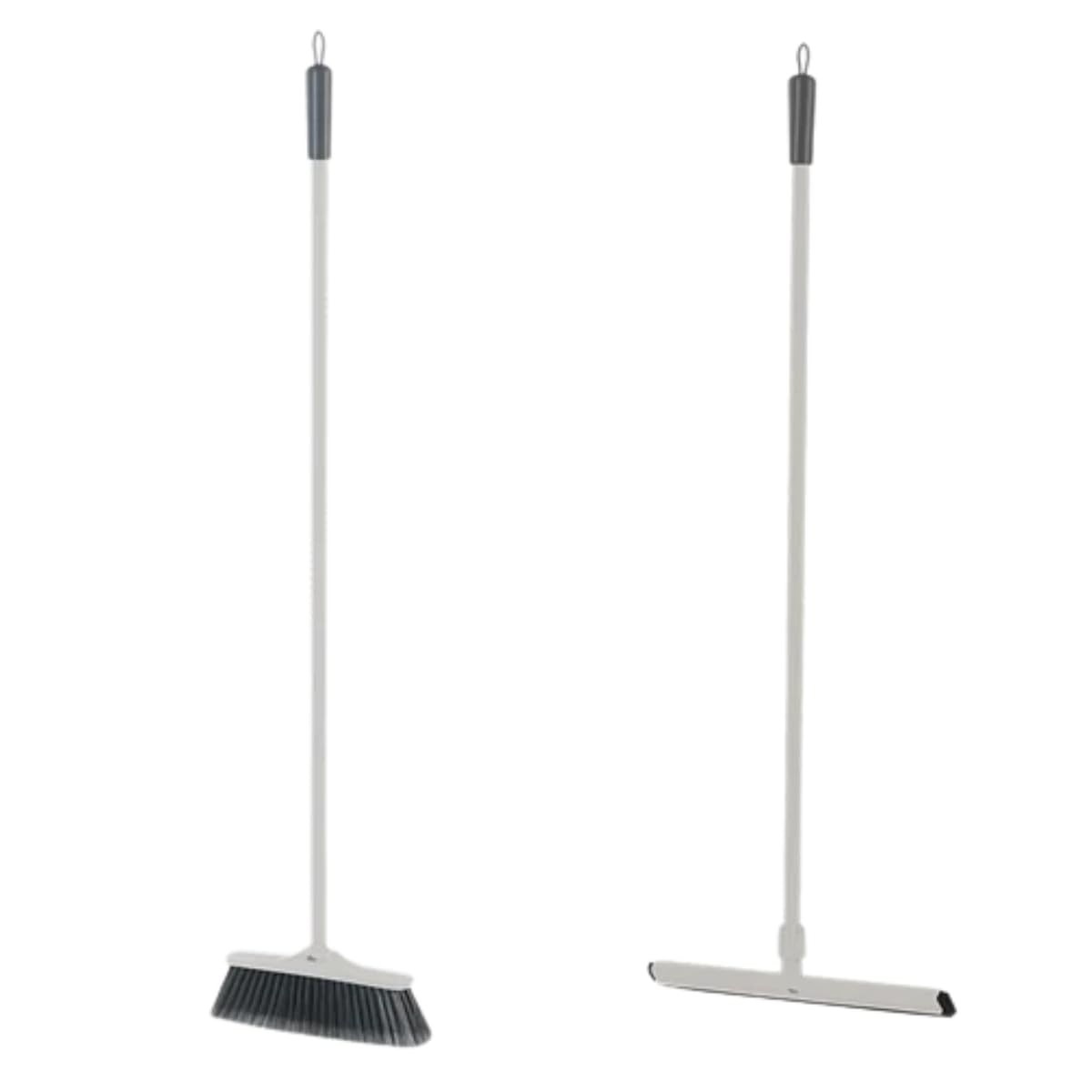 Kit Vassoura Macia + Rodo Borracha Dupla com Cabo em Aço Inox - Linha Flow