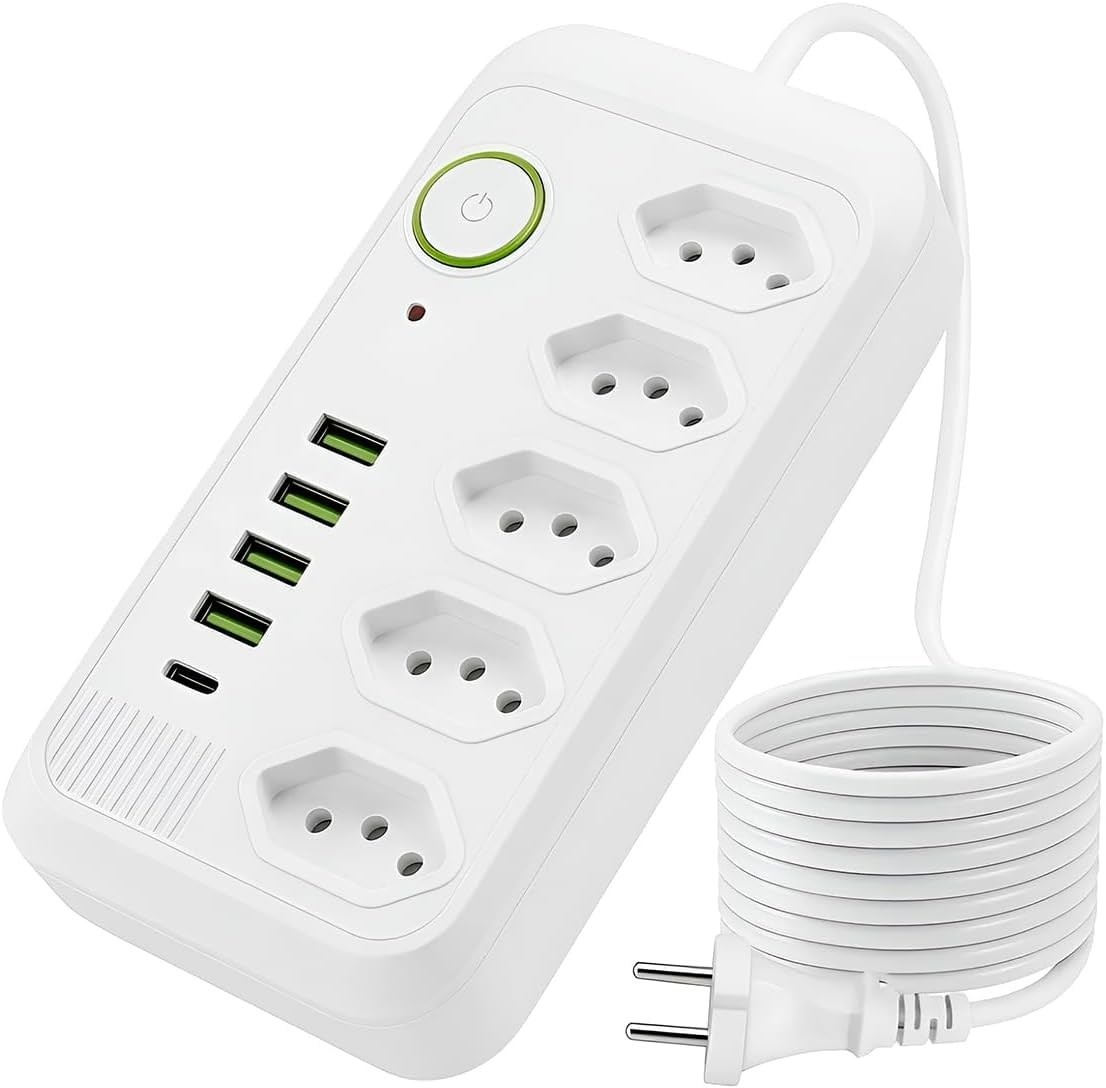 Filtro de Linha com 5 Tomadas USB e Tipo-C: Proteção Inteligente para Seus Eletrônicos