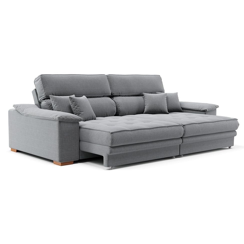 Sofá 3 Lugares Retrátil e Reclinável Lupin Linho Cinza - Conforto e Estilo para sua Sala