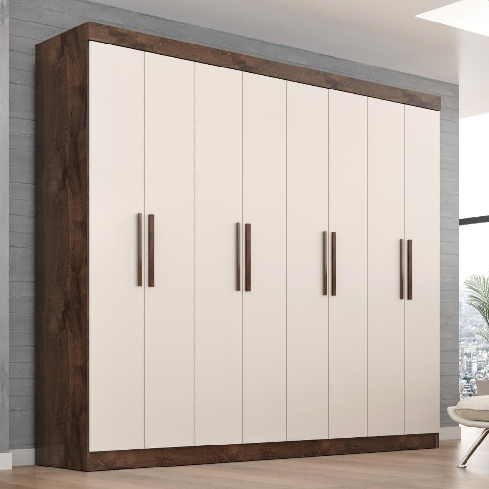 Guarda-Roupa Casal Lisboa 8 Portas 4 Gavetas - Design Moderno Chocolate/Off White