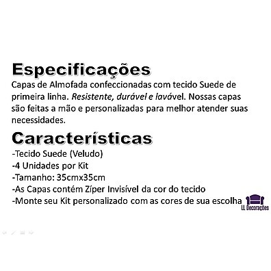 Kit com 4 Capas de Almofadas 35x35 cm em Suede Liso