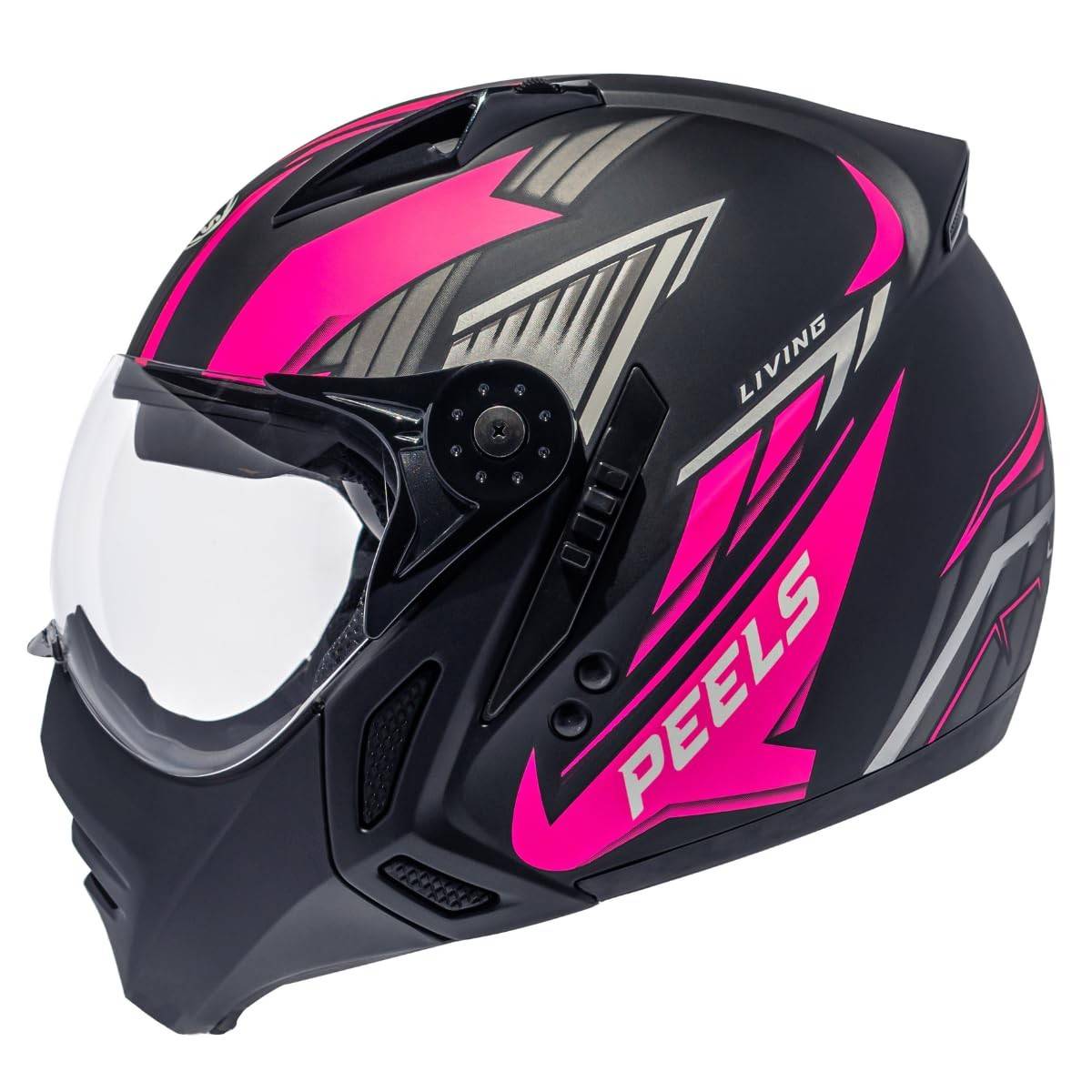Capacete Peels Mirage Living Preto Fosco/Pink: Conforto, Segurança e Estilo com Queixeira Removível e Óculos Solar