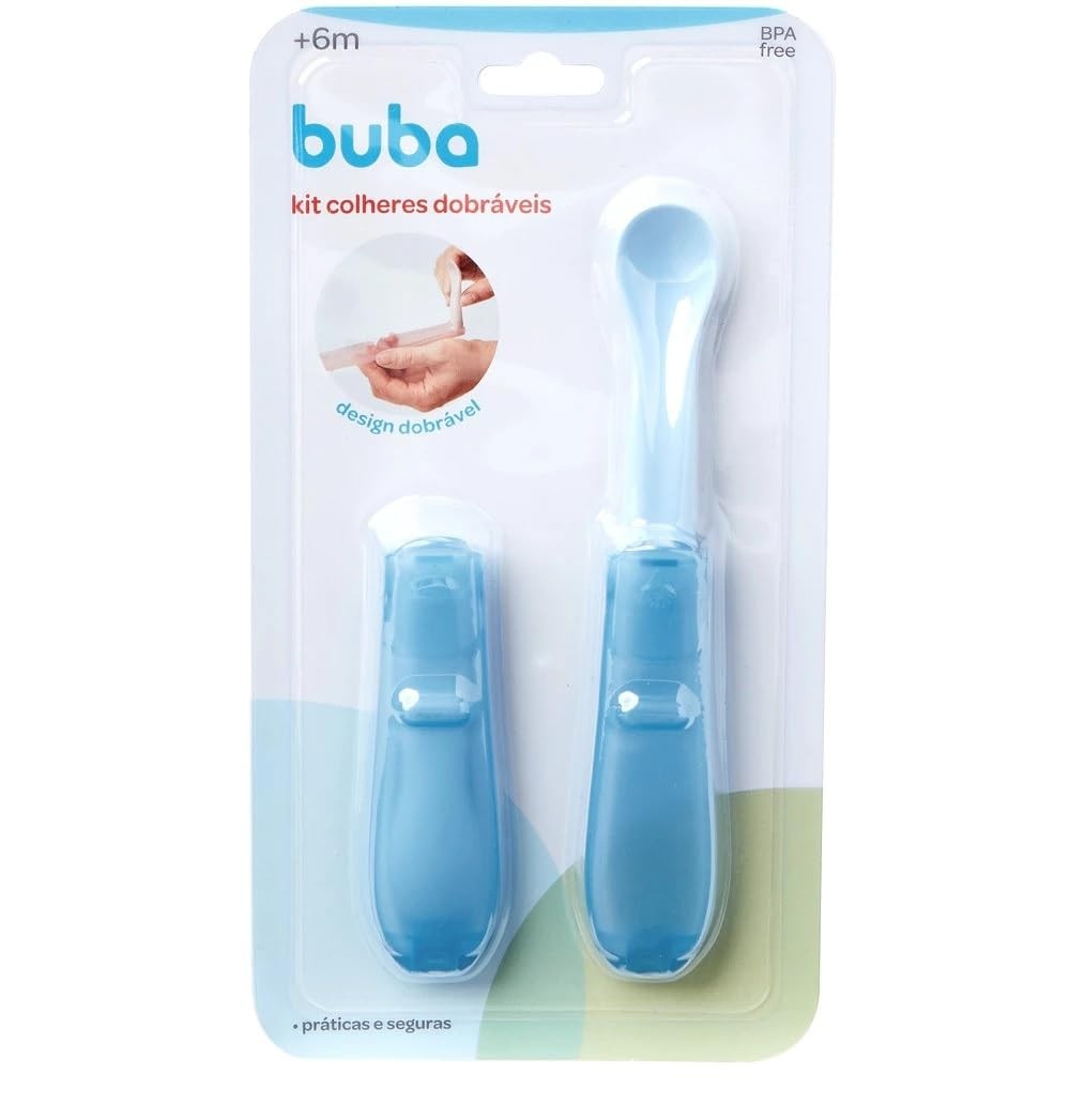 Kit 2 Colheres Dobráveis Azul Buba - Seguras, Portáteis e Livres de BPA
