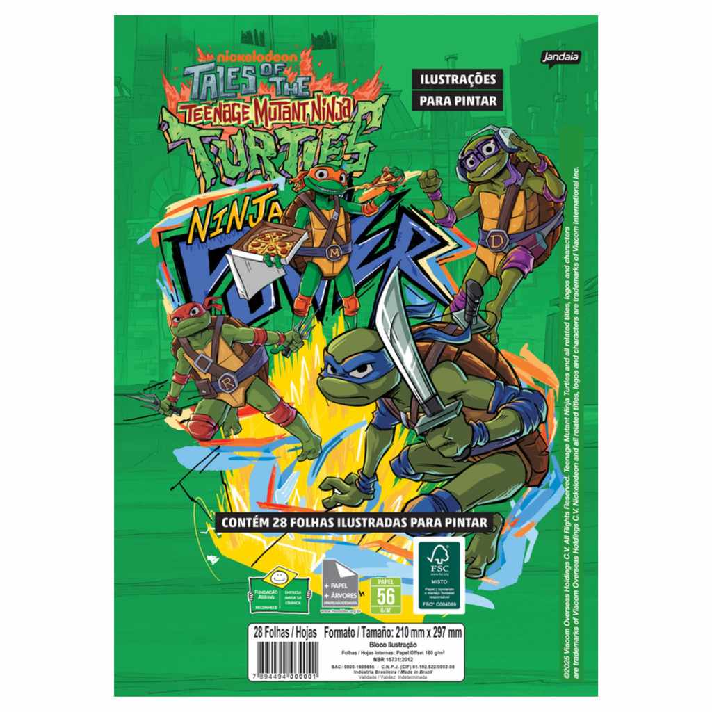 Livro de Colorir Tartarugas Ninja: 28 Folhas A4 Anti-Estresse