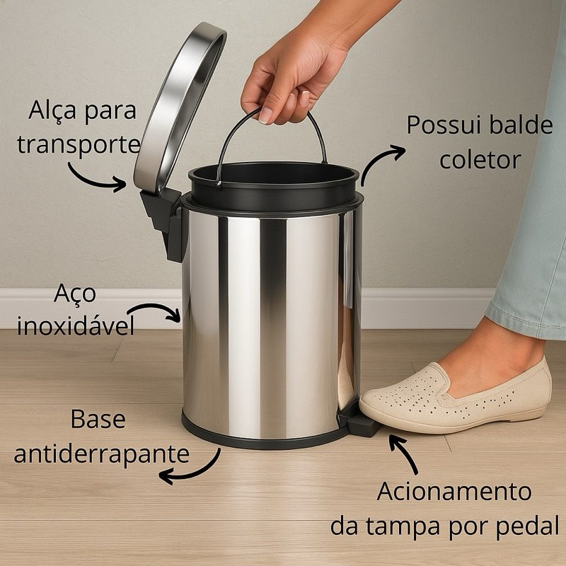 Lixeira Inox com Pedal: 3 a 12L