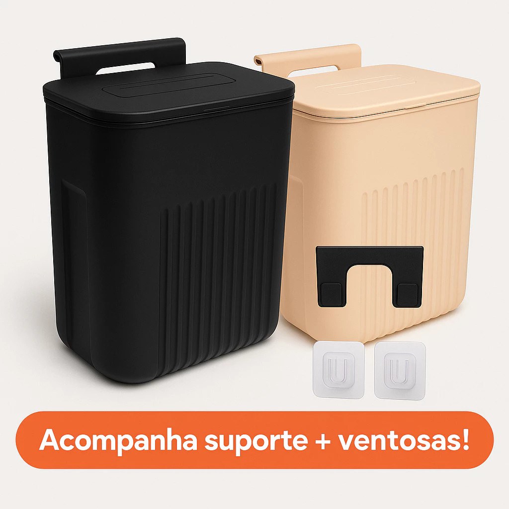 Lixeira Suspensa 9L com Tampa – Prática e Sem Furar Parede