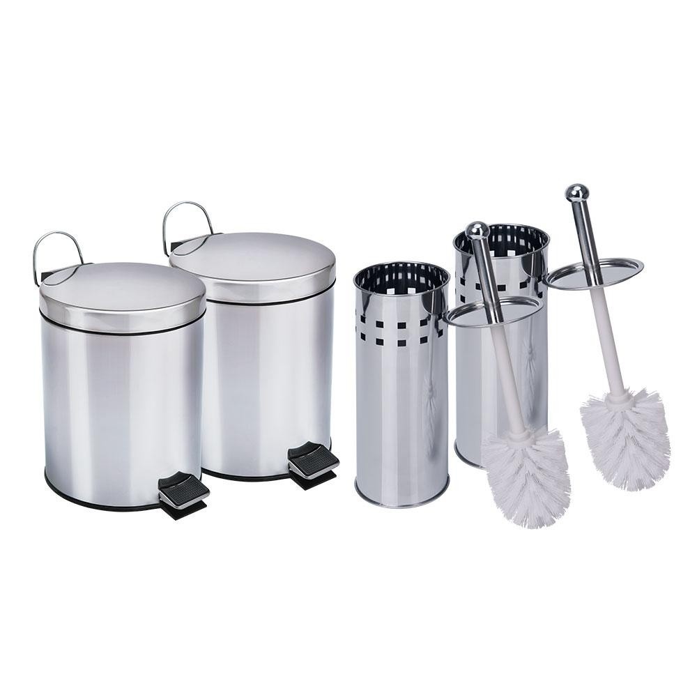Lixeiras Inox 5L + Escovas: Kit Completo Travel Max