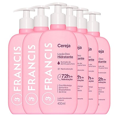 Loção Francis Cereja: Hidratação 72h + 6 Frascos!