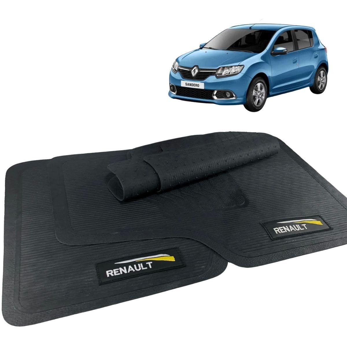 Jogo de Tapete Borracha Automotivo com Logo Bordado - Sandero 2012-2015 (5 Peças)