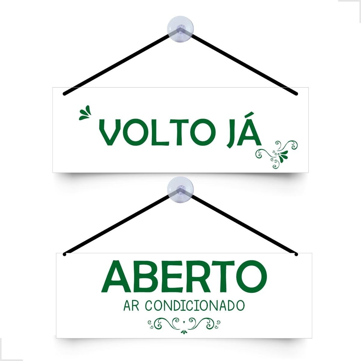 Placa de Porta Aviso 'Volto Logo' e 'Aberto Ar Condicionado' - Dupla Face para Porta de Vidro