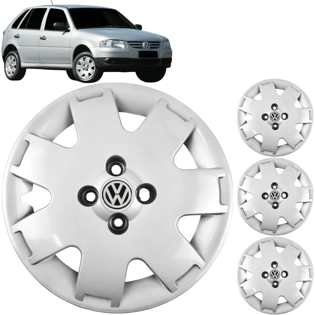Jogo 4 Calotas Aro 14 VW Gol G3 G4 (2000-2014) Grid GR061CA com Adesivo Resinado Logo VW