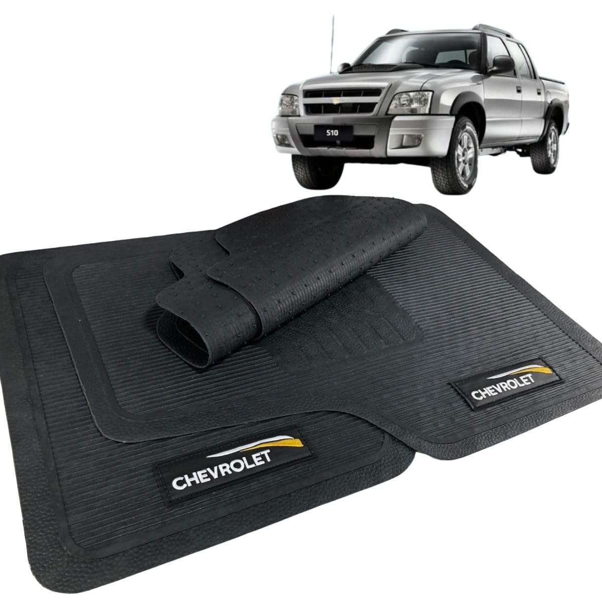 Jogo de Tapete Borracha Automotivo Premium com Logo Bordado - 5 Peças para Chevrolet S10 (2008-2011)