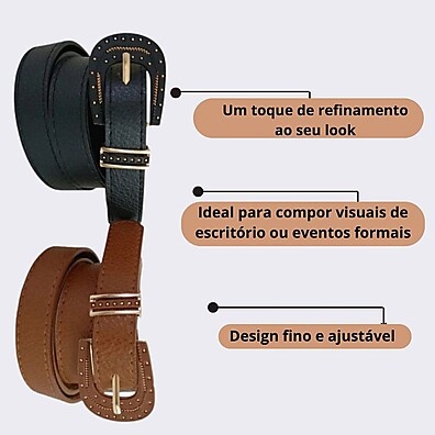 Cinto Feminino com Fivela Dourada: Elegância que Transforma Qualquer Look