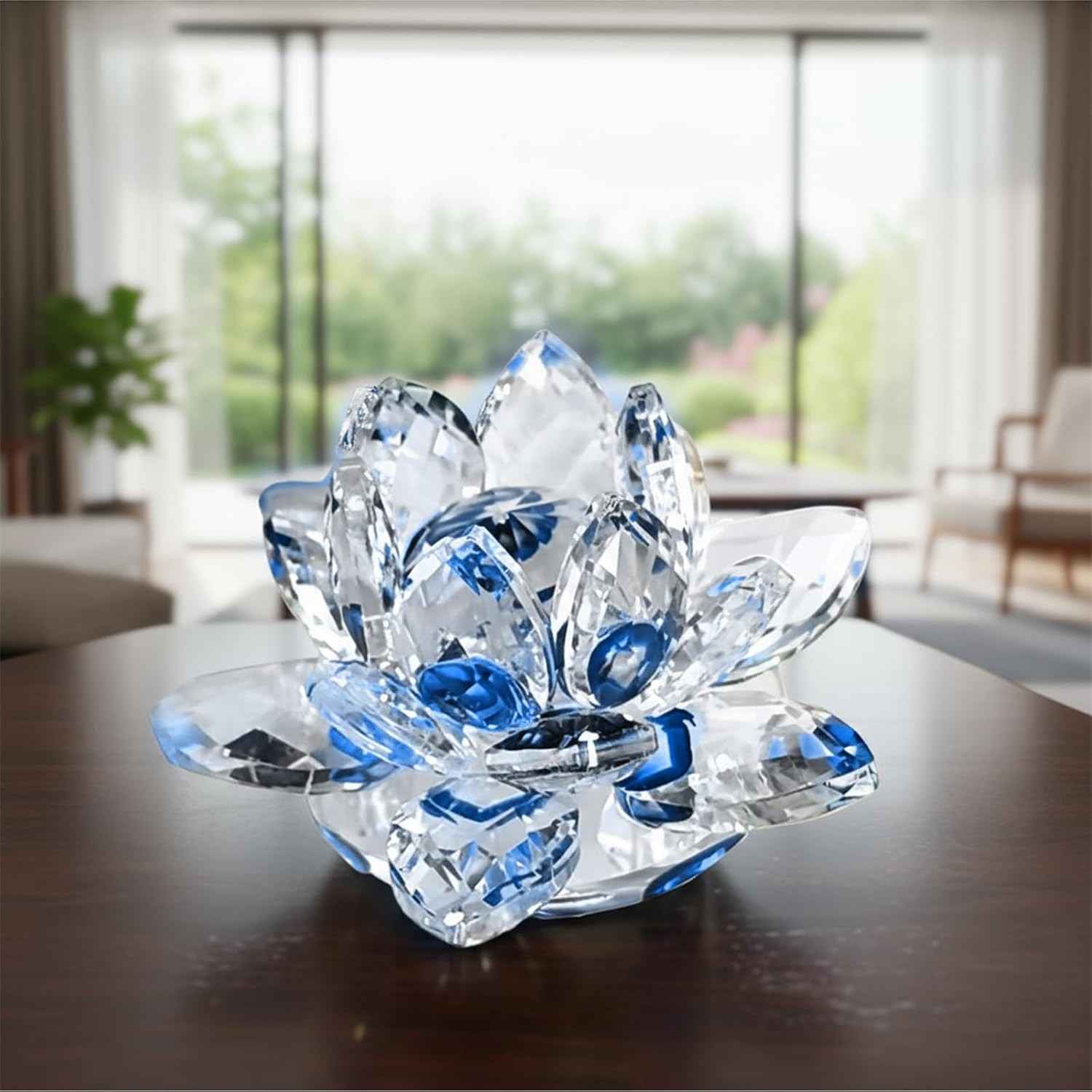 Estátua de Lótus em Cristal 6cm - Decoração Feng Shui para Mesa e Escritório