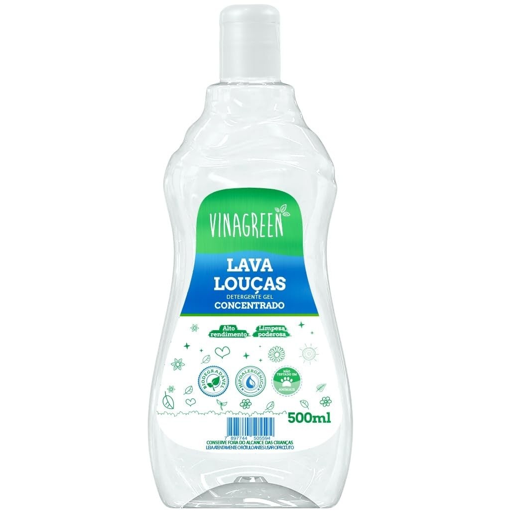 Vinagreen Detergente Gel Lava Louças Concentrado 500ml - Limpeza Poderosa e Ecológica