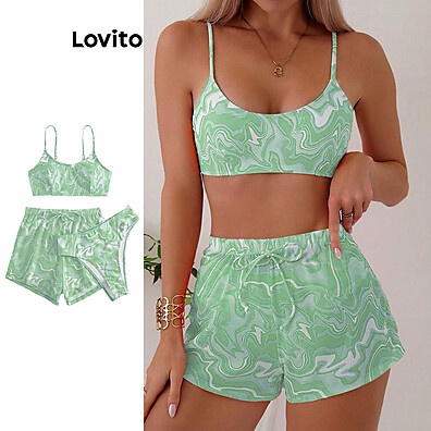 Lovito Biquíni Boho Tie Dye 3 Peças – Estilo Livre e Conforto