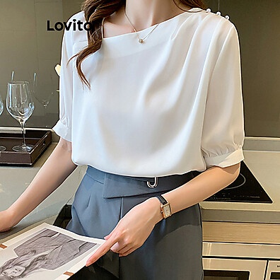 Lovito Blusa Assimétrica com Botões – Elegância e Toque Suave