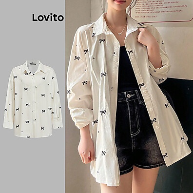 Lovito Blusa Casual com Laço Borboleta – Estilo e Conforto