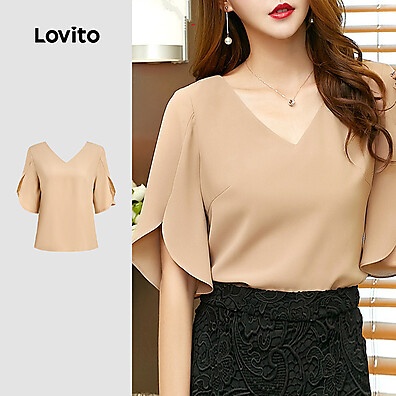 Lovito Blusa de Chiffon Cáqui Clara – Elegância e Conforto para o Dia a Dia