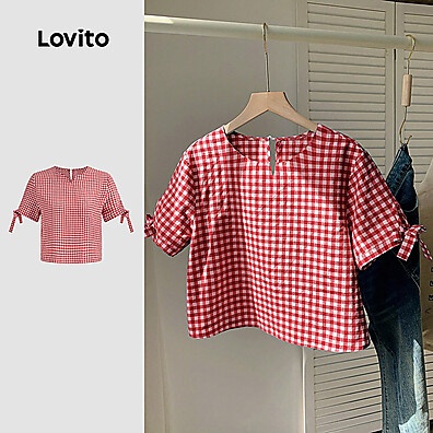 Lovito Blusa Xadrez com Cadarço: Estilo e Conforto para Mulheres