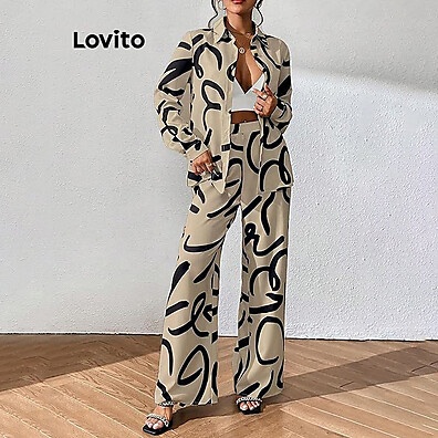Lovito Calça Casual com Botões Geométricos – Estilo e Conforto