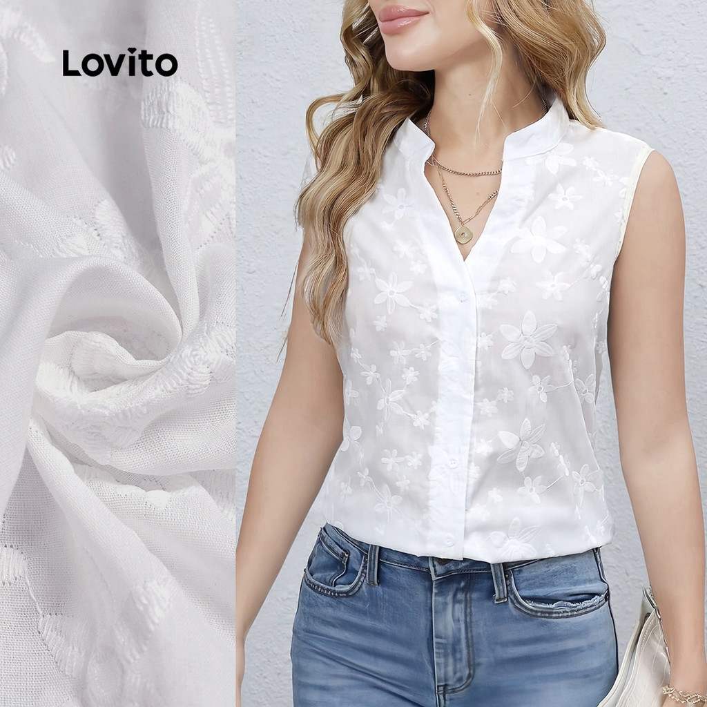 Lovito Camisa Branca Botão Superior: Estilo e Conforto para Mulheres