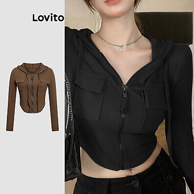 Lovito Camiseta Casual com Zíper Marrom – Estilo e Conforto