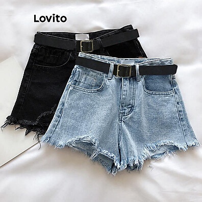 Lovito Short Jeans Casual com Franjas – Estilo e Conforto
