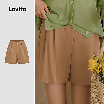 Lovito Shorts Caqui Pregueado – Conforto e Estilo para o Verão