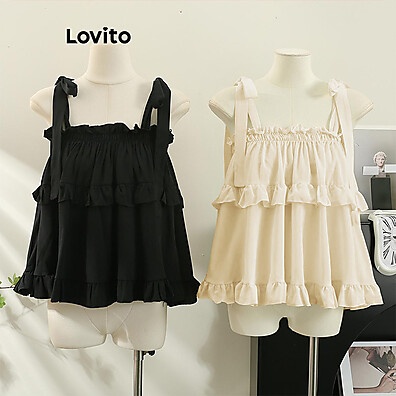 Lovito Top Sexy Liso Com Babados – O Essencial do Verão