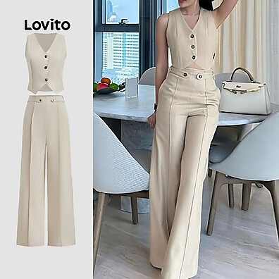 Lovito Tops Casuais com Zíper e Botão – Estilo e Conforto