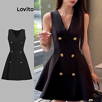 Lovito Vestido Casual com Botões – Estilo e Conforto para Mulheres