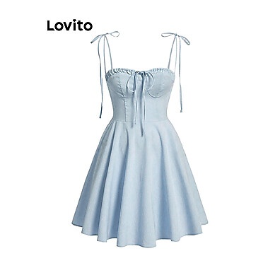 Lovito Vestido Casual Liso com Laço Drapeado – Elegância Simples