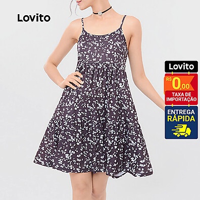 Lovito Vestido Curto Decote Quadrado Sem Manga – Estilo e Conforto