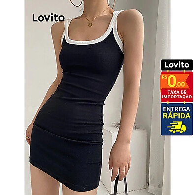 Lovito Vestido Curto Justo com Cores Contrastantes