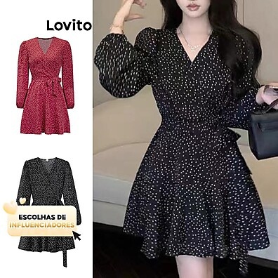 Lovito Vestido de Bolinhas com Manga Bufante – O charme do casual!