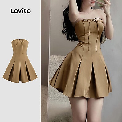 Lovito Vestido Plissado Elegante para Mulheres L123ED286