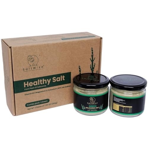 SaltWise Green Salicornia Salt, Low Sodium Salt Substitute, Organic Sea Asparagus, Mineral Rich, Vegan, Umami Seasoning (14.10 Oz/400g)
