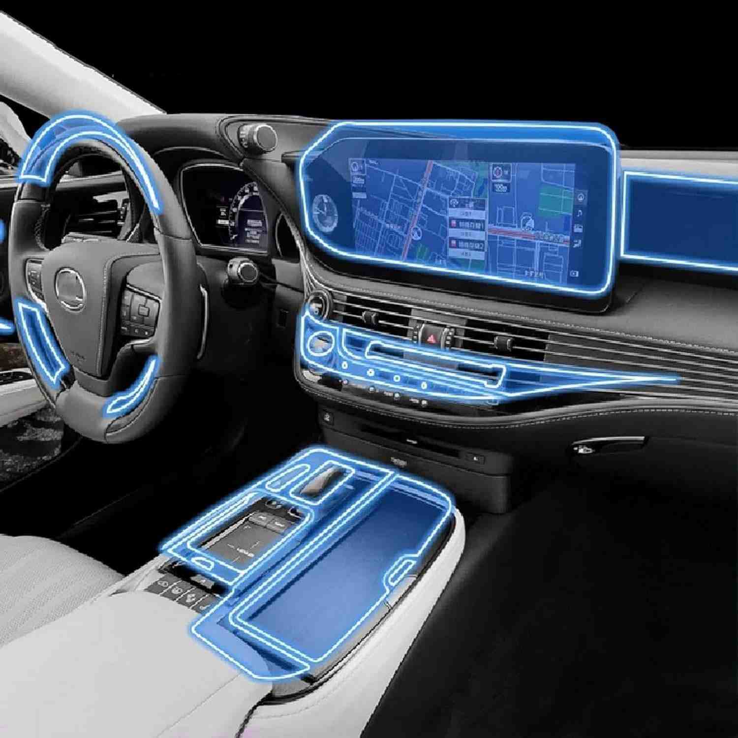 Proteja Seu Lexus LS 500 (2021-2022): Película TPU Transparente para Console Central e Painel de Navegação