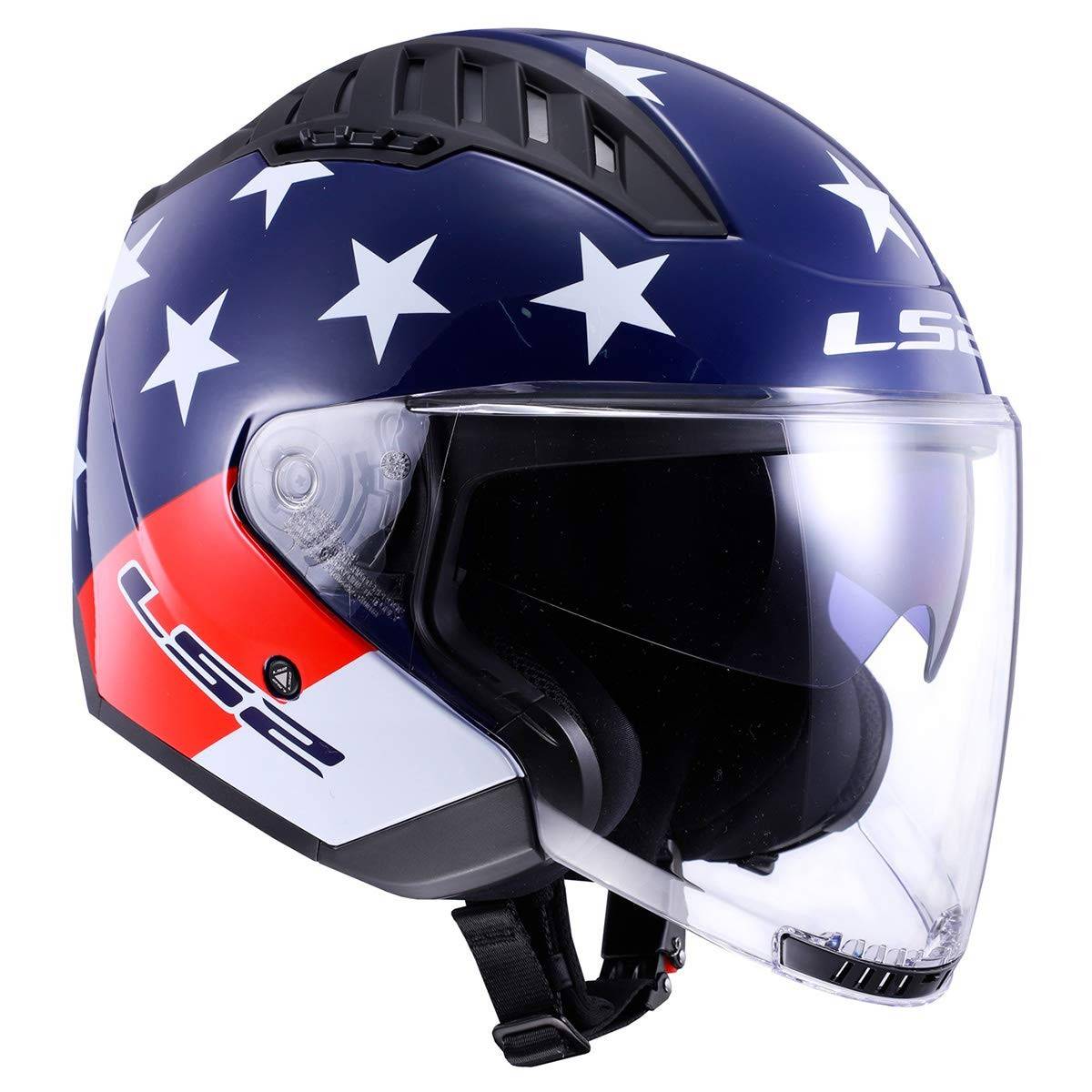 Capacete LS2 Copter Aberto Vermelho Americano/Branco/Azul - Segurança e Estilo para Motociclistas