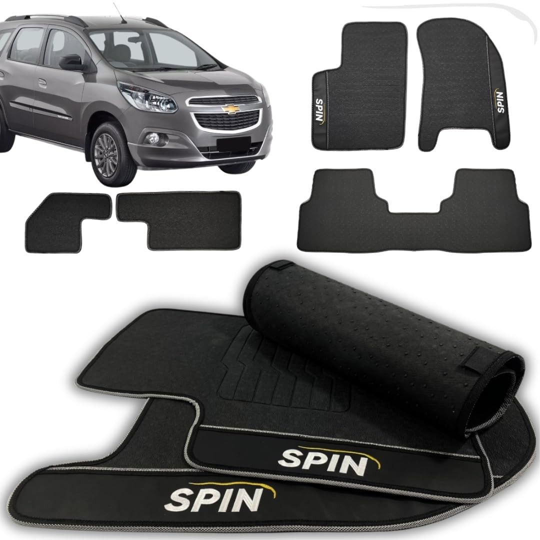 Tapete Automotivo Spin LT LTZ 2012-2017 Inteiriço Emborrachado Antiderrapante Impermeável - Jogo 5 Peças