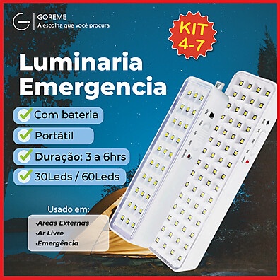 Luminária Emergência LED: Kit 4 Luzes Seguras