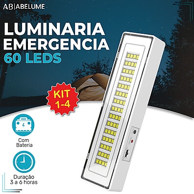 Luminária Emergência LED: Kit 4 Portátil e Recarregável