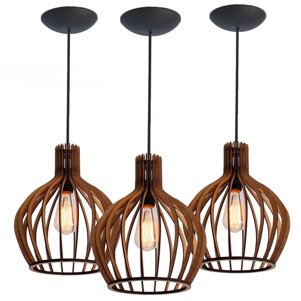 Luminária Pendente Munique MDF 30cm: Design Sofisticado e Versátil