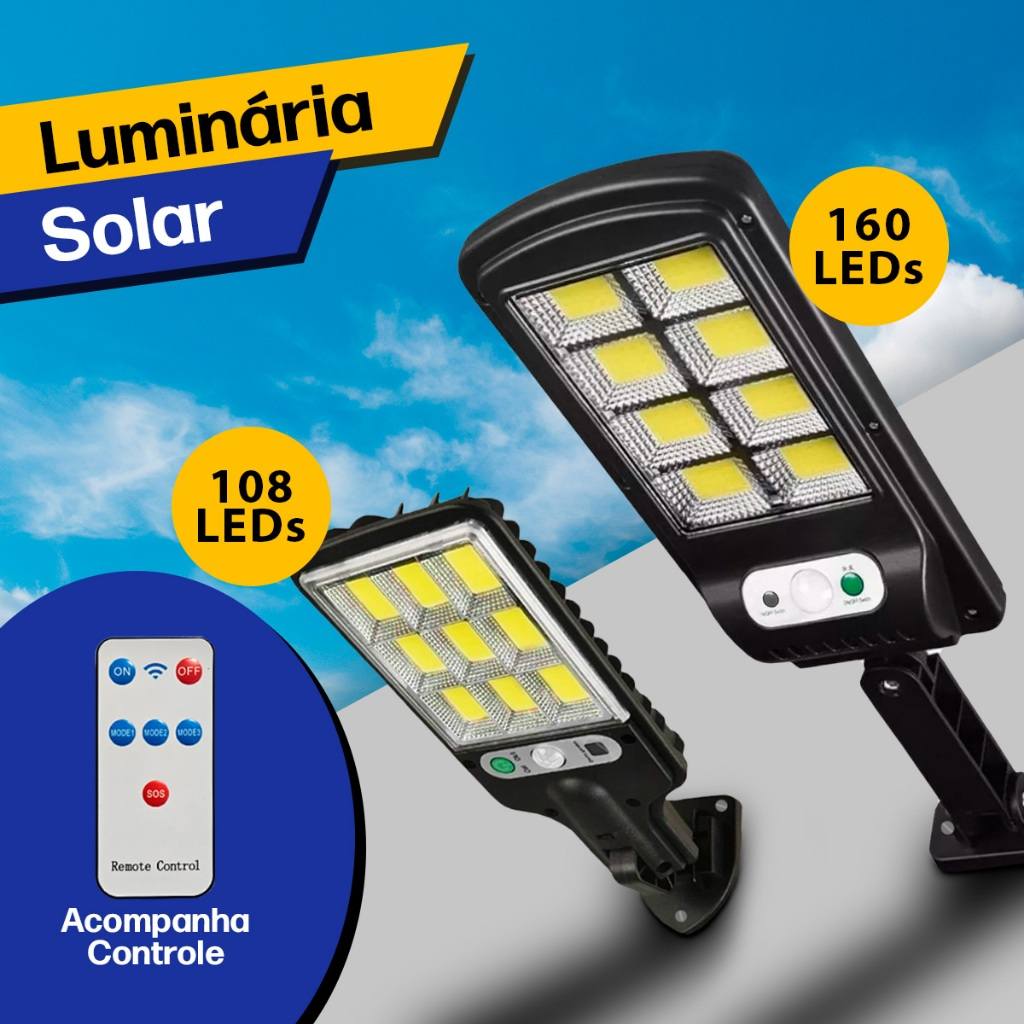 Luminária Solar 100W com Sensor de Movimento: Iluminação Potente e Autônoma