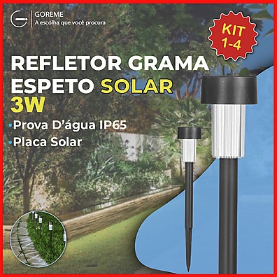 Luminária Solar Jardim: Kit 4 Refletores LED à Prova D'água