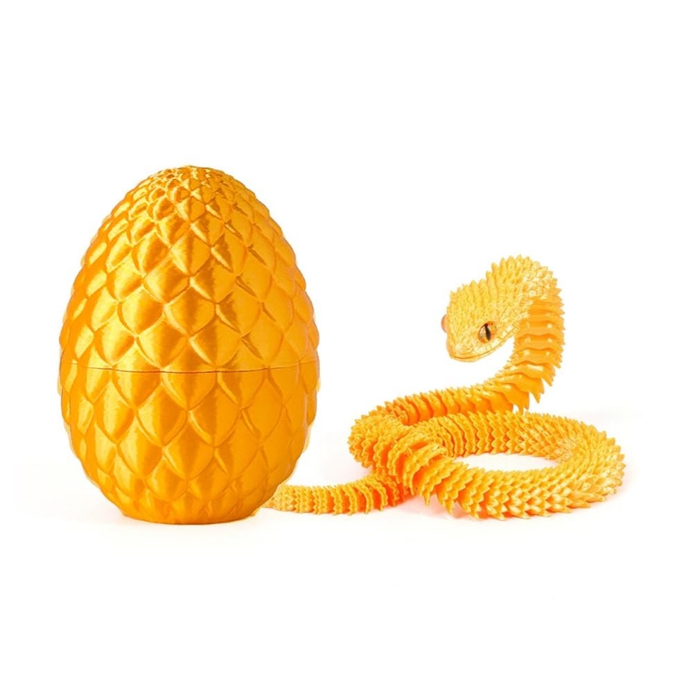 Serpente Dourada Luminosa em 3D - Ovo Mágico com Cobra Articulada de Cristal para Decoração de Mesa