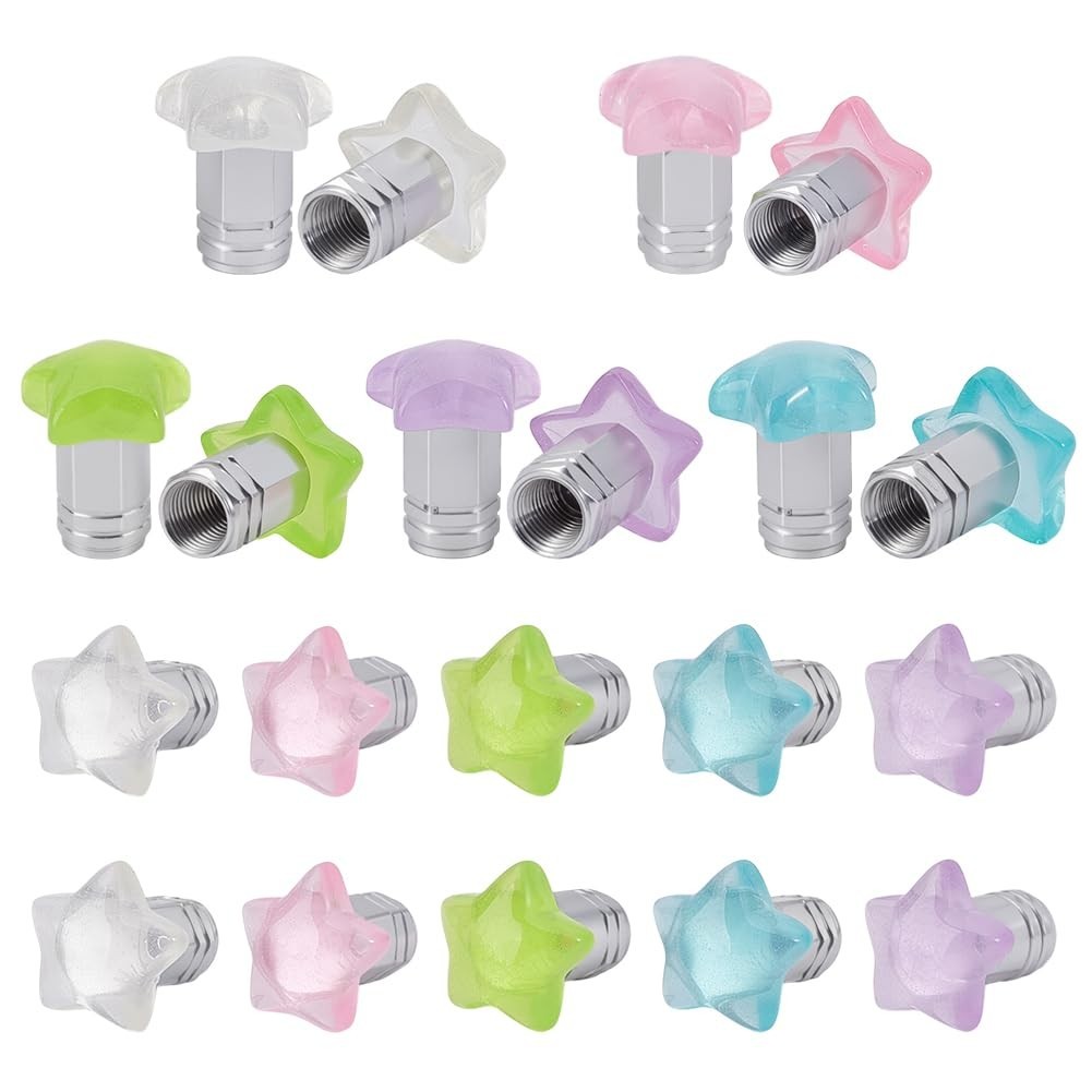 Tampas de Válvula Estrela Resina Luminosas - 20 Peças para Carros, Motos e Bikes