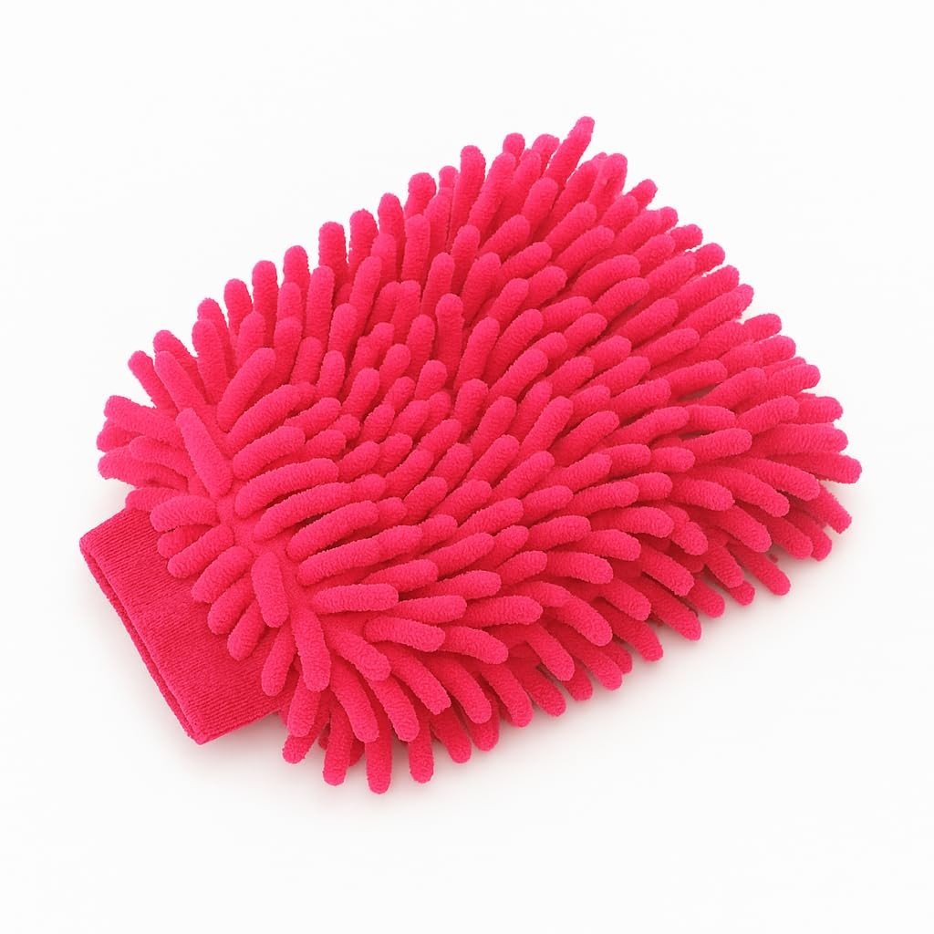 Luva de Microfibra Rosa para Limpeza Automotiva - Alta Absorção e Anti-Riscos